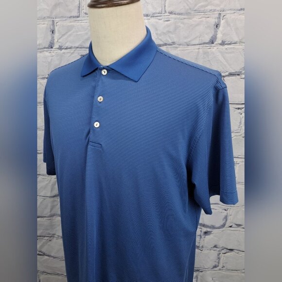 Peter Millar Summer Comfort Mens Polo Shirt Golf Blue Striped Classic Fit Medium - Picture 14 of 15